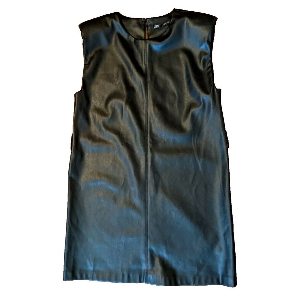 ZARA Faux Leather Cutout Mini Dress Sz S Dark Romantic Retro Chunky Steampunk